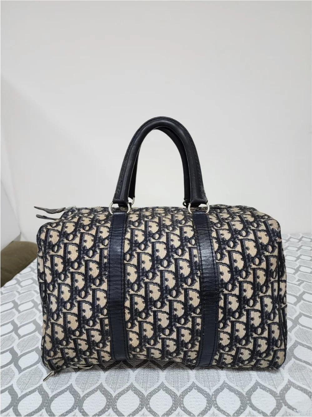 Christian Dior Vintage Trotter Boston Bag Black/Beige